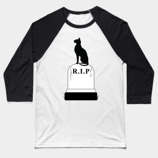 R.I.P: Black Cat on Tombstone Baseball T-Shirt